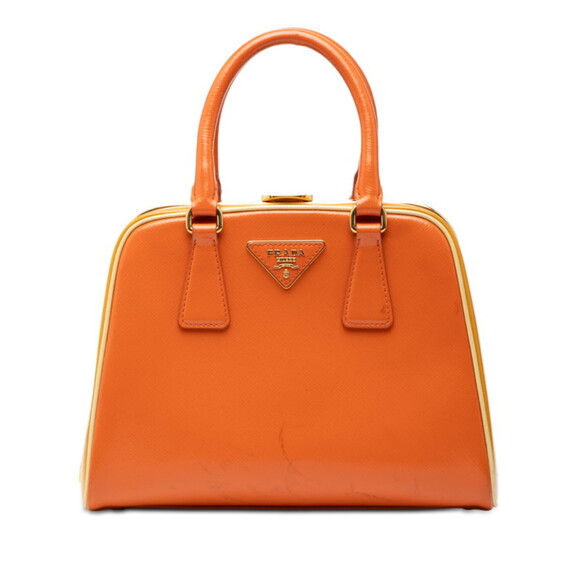PRADA Handbags - Prada Triangle Logo Plate Handbag in Orange Papaya Rosso Patent Leather for W...